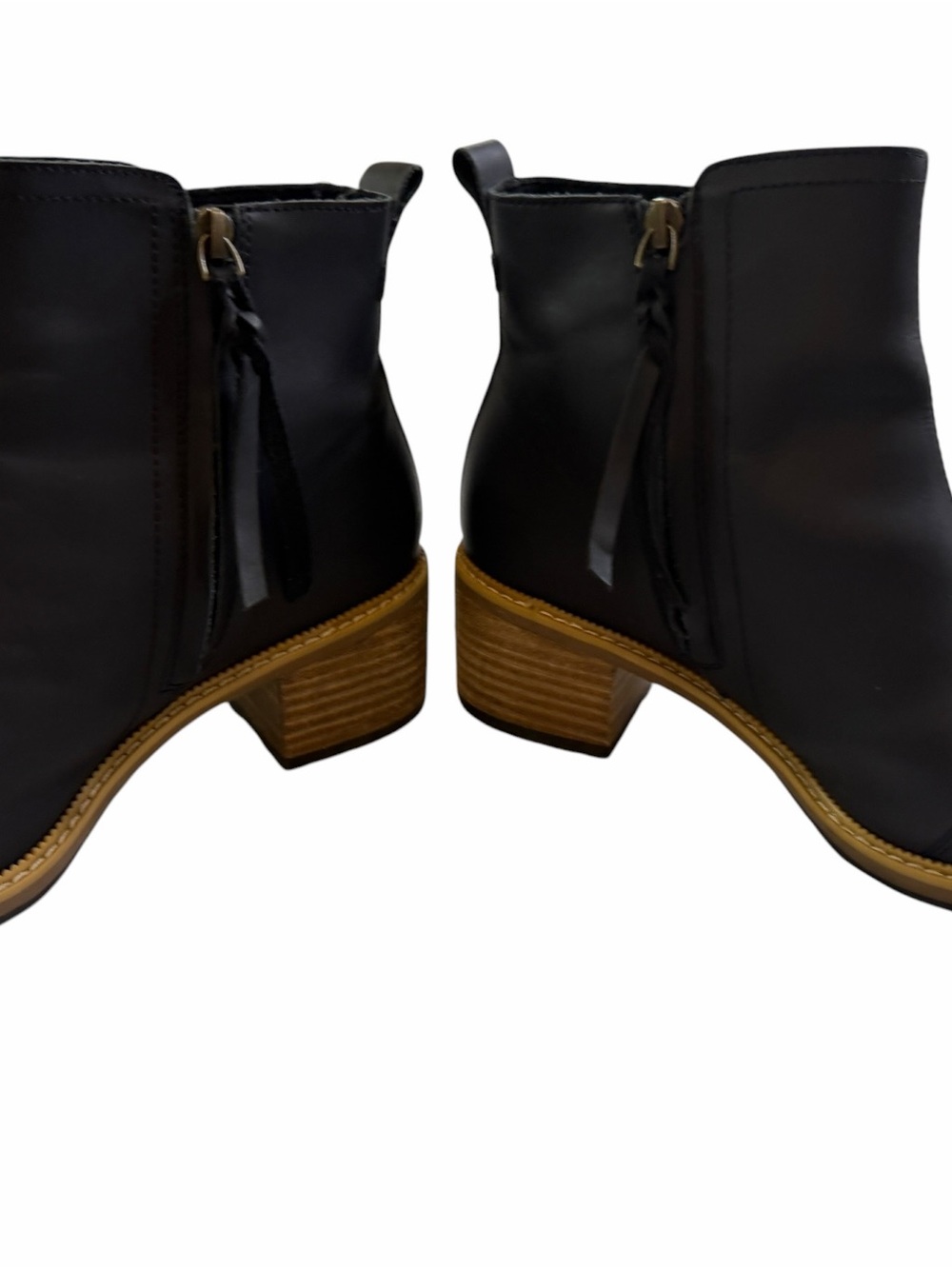 Toms Black Leather Ankle Boots with Tan Sole - Picture 2 of 5
